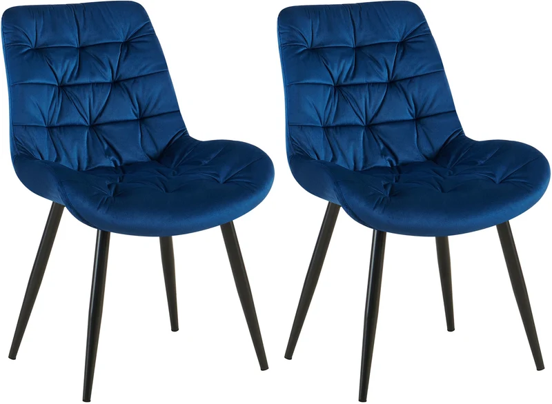 Chaises de salle à manger x2 en velours bleu cadre en métal noir confort & élégance intemporelle 10_0007460