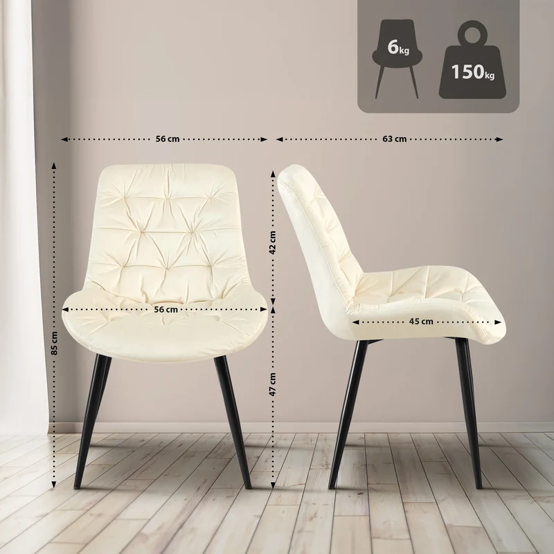 Chaises de salle à manger x2 en velours crème cadre en métal noir confort & élégance intemporelle 10_0007449