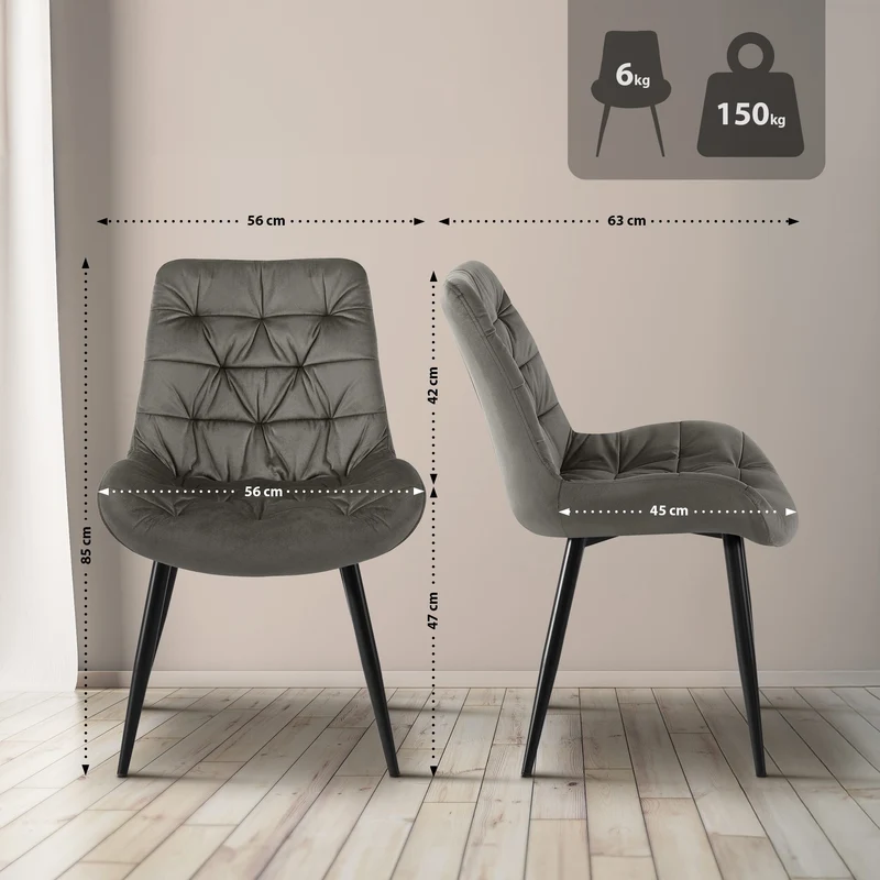 Chaises de salle à manger x2 en velours anthracite cadre en métal noir confort & élégance intemporelle 10_0007445
