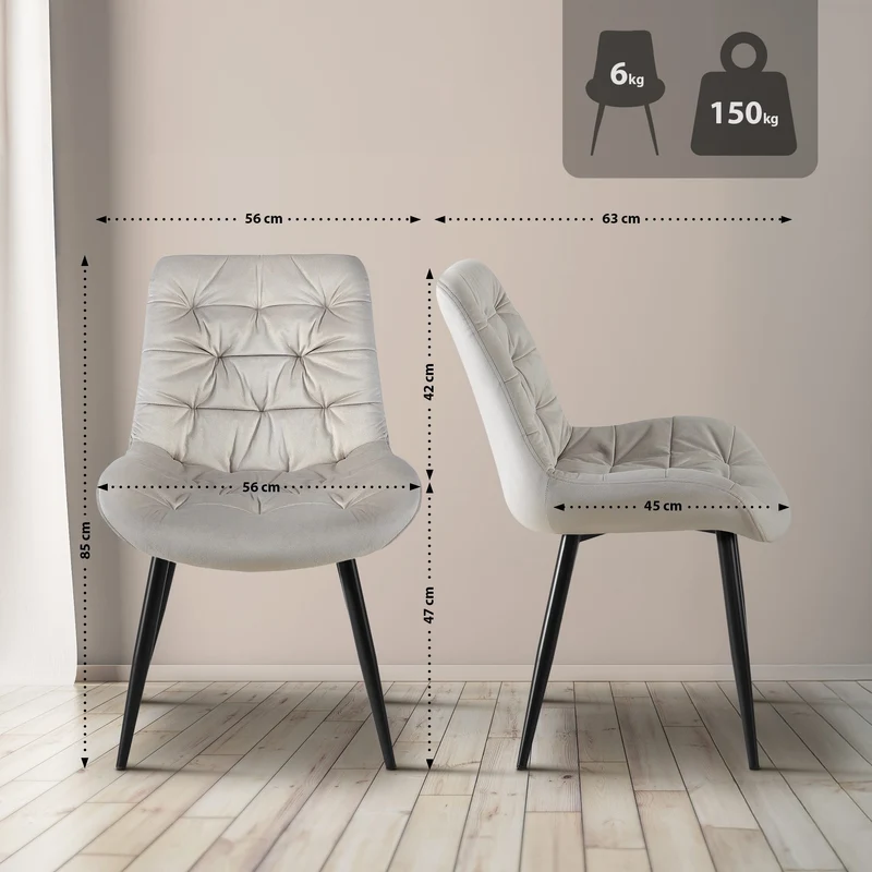 Chaise de salle à manger x1 en velours gris cadre en métal noir confort & élégance intemporelle 10_0007227