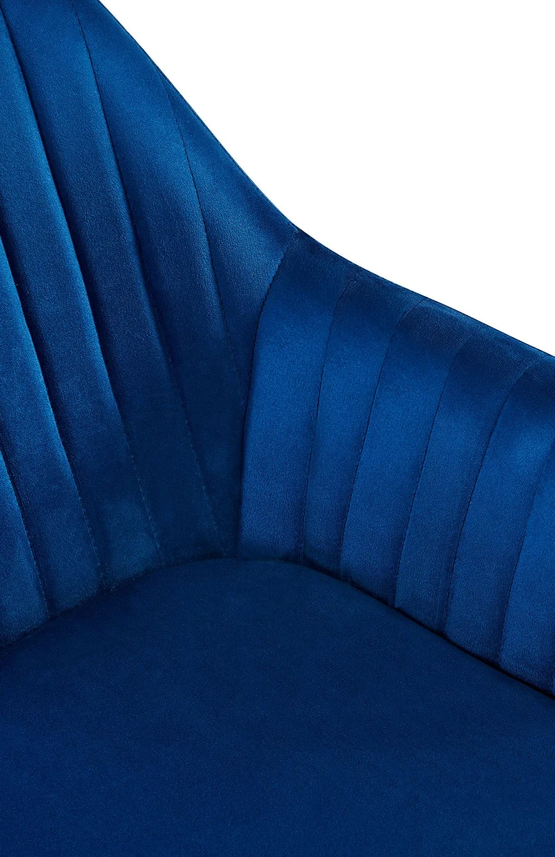 Lot de 2 fauteuils en velours bleu à piétement étoile en métal noir – Chaise style contemporain 10_0007680