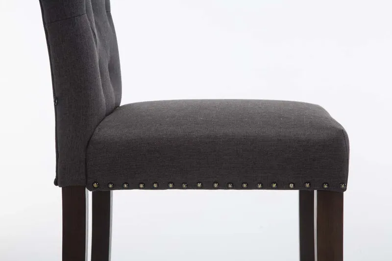 Tabouret de bar chaise haute avec dossier capitonné tissu gris foncé et pieds en bois foncé 10_0000074