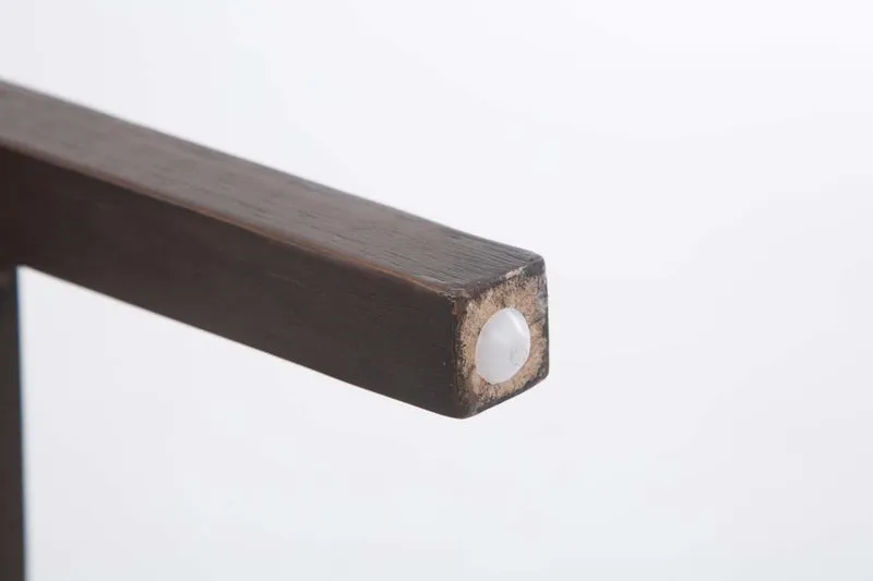 Tabouret de bar chaise haute avec dossier capitonné tissu gris foncé et pieds en bois foncé 10_0000074