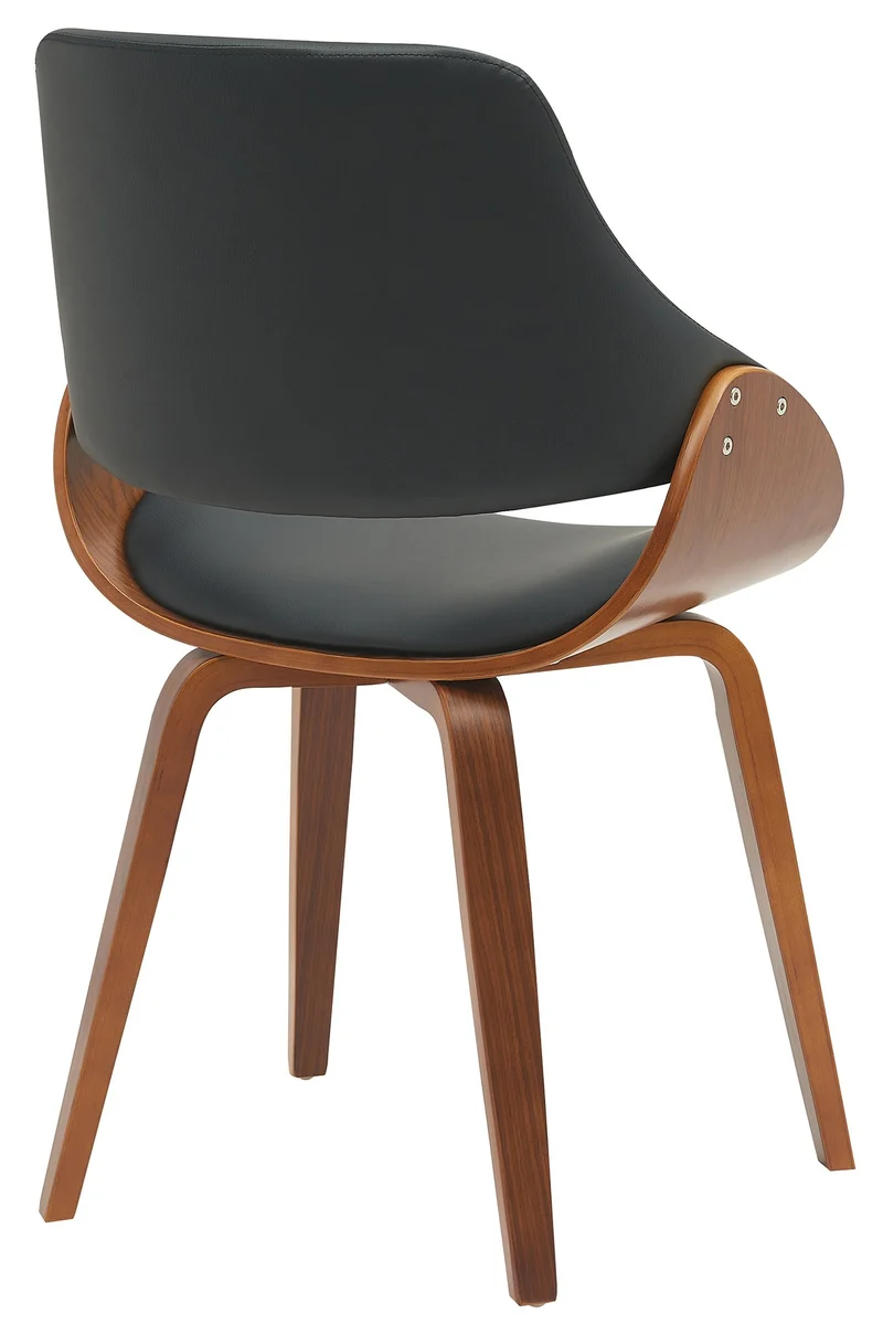 Chaises de salle à manger x2 design scandinave en bois courbé couleur noyer et PVC noir 10_0007513