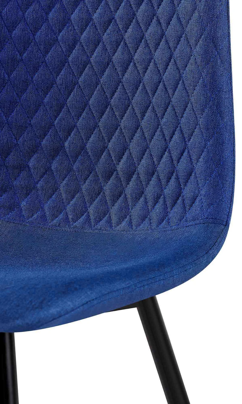 Chaises de salle à manger x4 coutures décoratives losanges assise en tissu bleu pieds métal noir mat 10_0007724