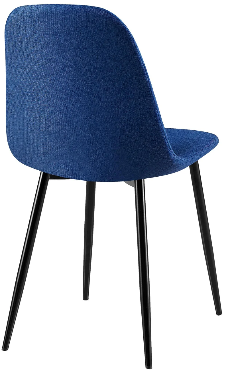 Chaise de salle à manger x1 coutures décoratives losanges assise en tissu bleu pieds métal noir mat 10_0007275