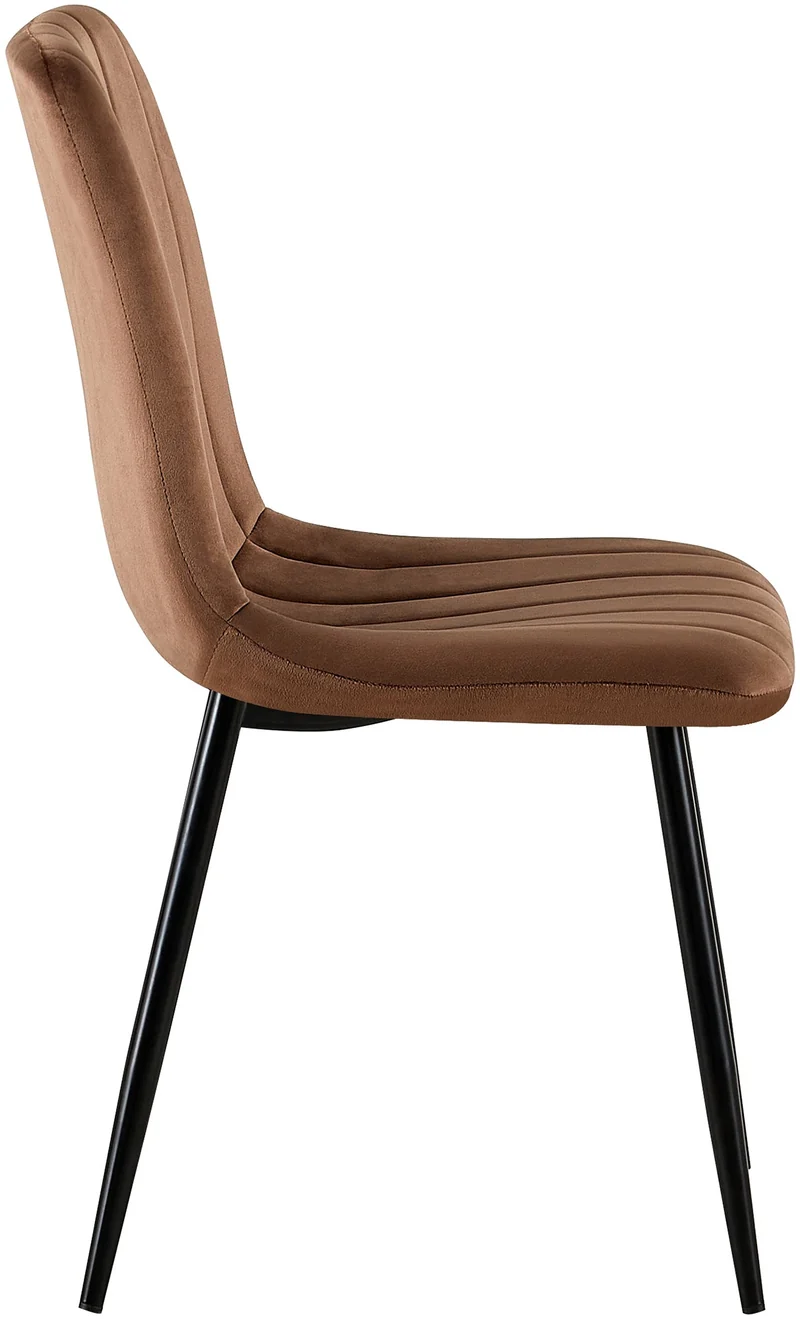 Chaise de salle à manger x1 coutures décoratives verticales assise en velours marron pieds en métal noir 10_0007284