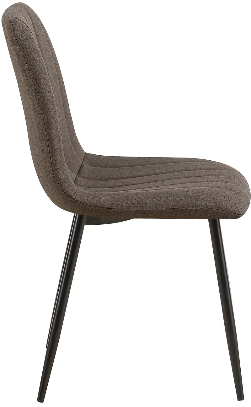 Chaise de salle à manger x1 coutures décoratives verticales assise en tissu marron pieds en métal noir 10_0007271