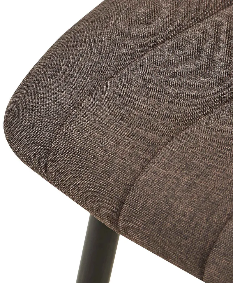 Chaise de salle à manger x1 coutures décoratives verticales assise en tissu marron pieds en métal noir 10_0007271