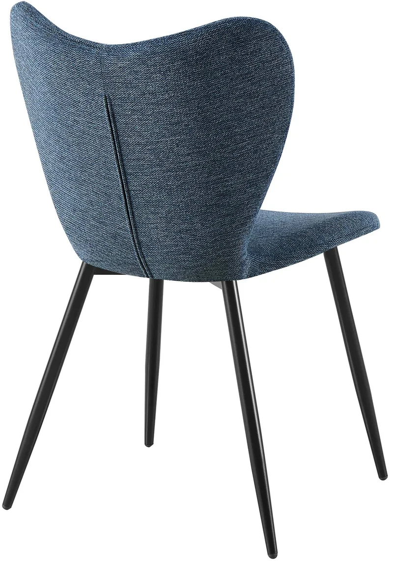 Chaise de salle à manger x1 dossier forme arrondie en papillon en tissu bleu cadre à quatre pieds en métal noir 10_0007515