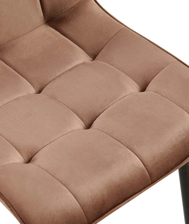 Lot de 2 chaises de salle à manger coutures décoratives carrées en velours marron cadre métal noir 10_0007644