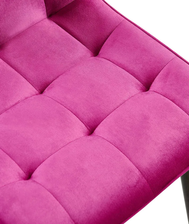 Chaise de salle à manger x1 coutures décoratives carrées en velours violet cadre métal noir 10_0007591