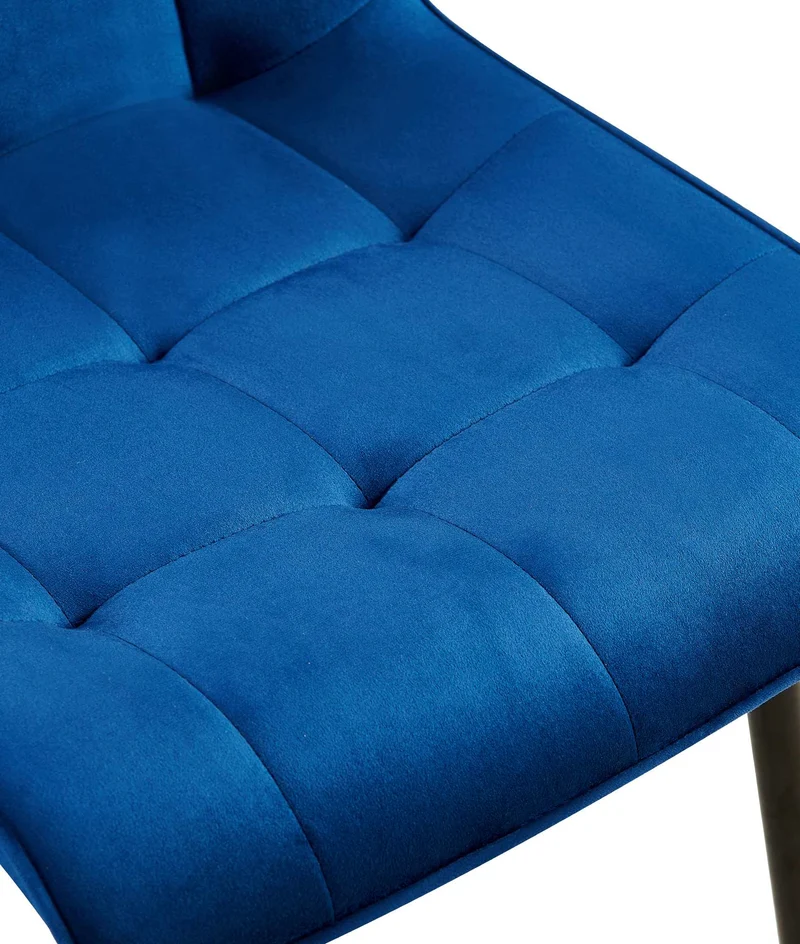 Lot de 2 chaises de salle à manger coutures décoratives carrées en velours bleu cadre métal noir 10_0007502