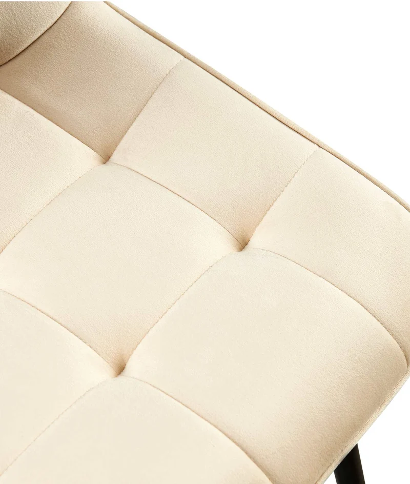 Lot de 2 chaises de salle à manger coutures décoratives carrées en velours crème cadre métal noir 10_0007434