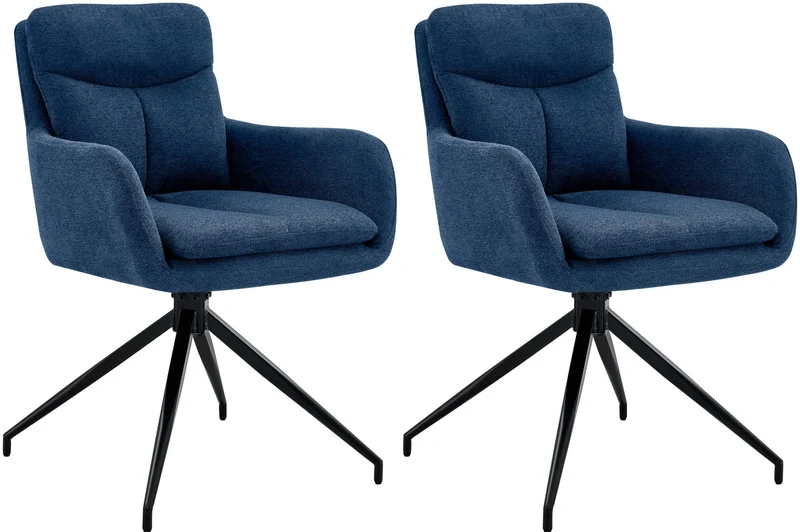 Lot de 2 chaises de salle à manger avec accoudoirs assise fonction pivotante en tissu bleu 10_0007381