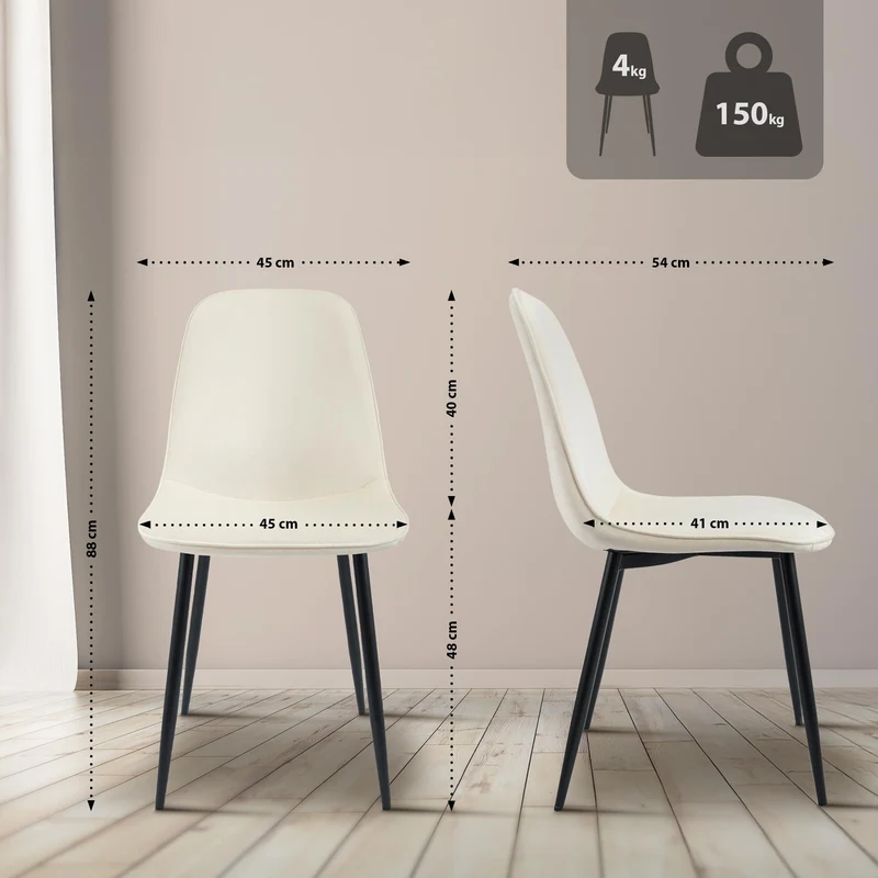 Lot de 2 chaises de salle à manger élégantes et minimalistes en velours crème cadre en métal noir 10_0007570