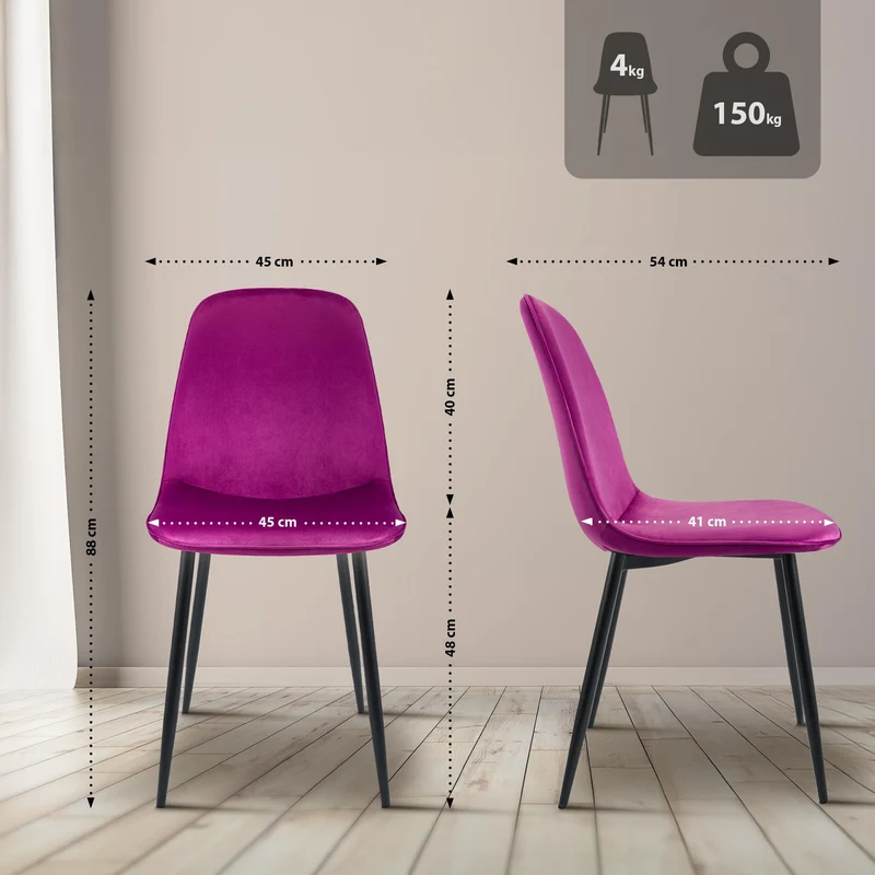 Lot de 2 chaises de salle à manger élégantes et minimalistes en velours violet cadre en métal noir 10_0007544