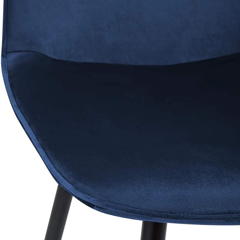 Lot de 2 chaises de salle à manger élégantes et minimalistes en velours bleu foncé cadre en métal noir 10_0007405