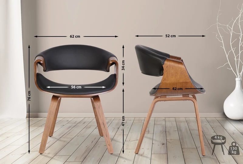 Chaise de salle à manger x1 avec accoudoirs design rétro en PVC crème et bois marron 10_0007822
