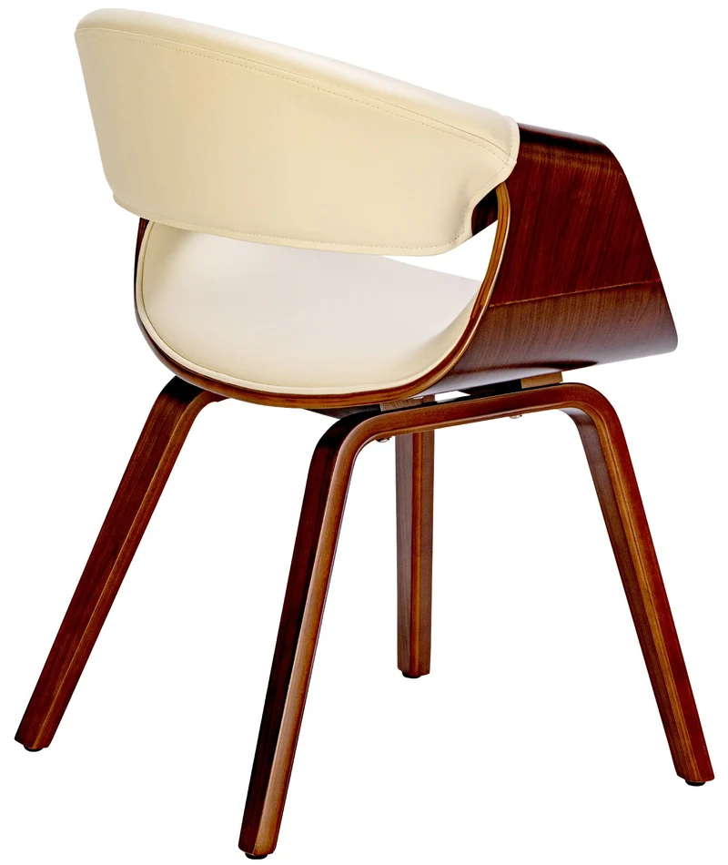 Lot de 2 chaises de salle à manger avec accoudoirs design rétro en PVC crème et bois marron 10_0007343