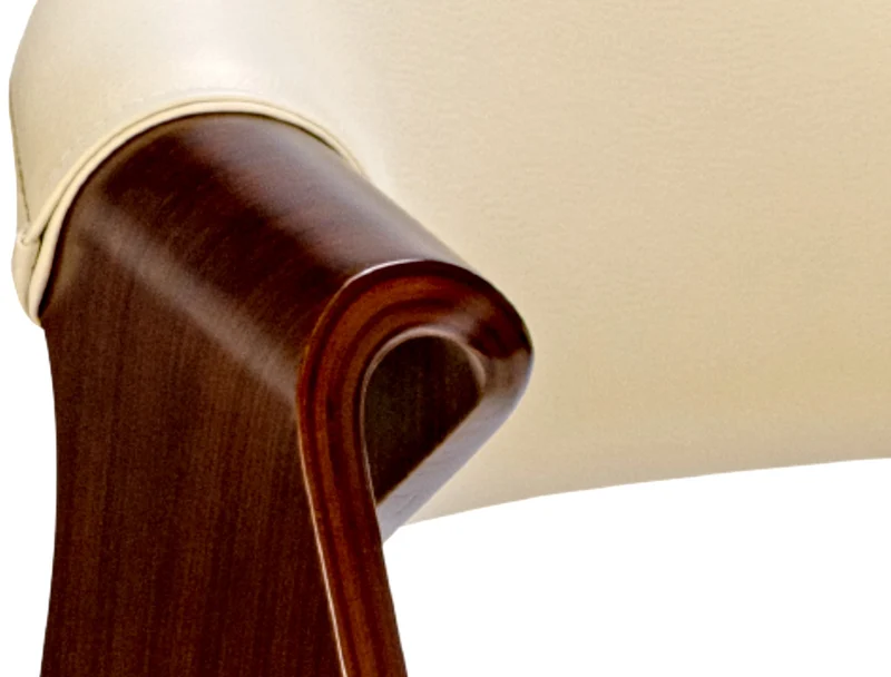 Lot de 2 chaises de salle à manger avec accoudoirs design rétro en PVC crème et bois marron 10_0007343