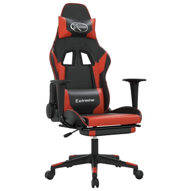 Fauteuil de bureau chaise gaming avec coussin lombaire et repose-pieds noir rouge PVC DEC025885