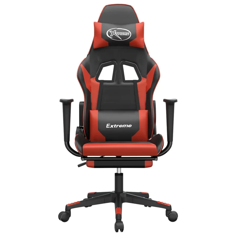 Fauteuil de bureau chaise gaming avec coussin lombaire et repose-pieds noir rouge PVC DEC025885