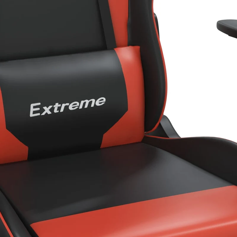 Fauteuil de bureau chaise gaming avec coussin lombaire et repose-pieds noir rouge PVC DEC025885