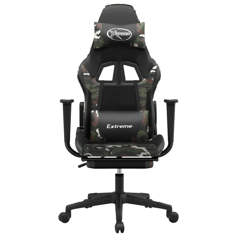 Fauteuil de bureau chaise gaming sur roulettes avec repose-pied design camouflage PVC DEC025759