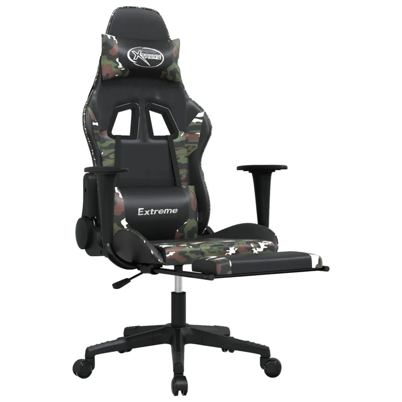 Fauteuil de bureau chaise gaming sur roulettes avec repose-pied design camouflage PVC DEC025759
