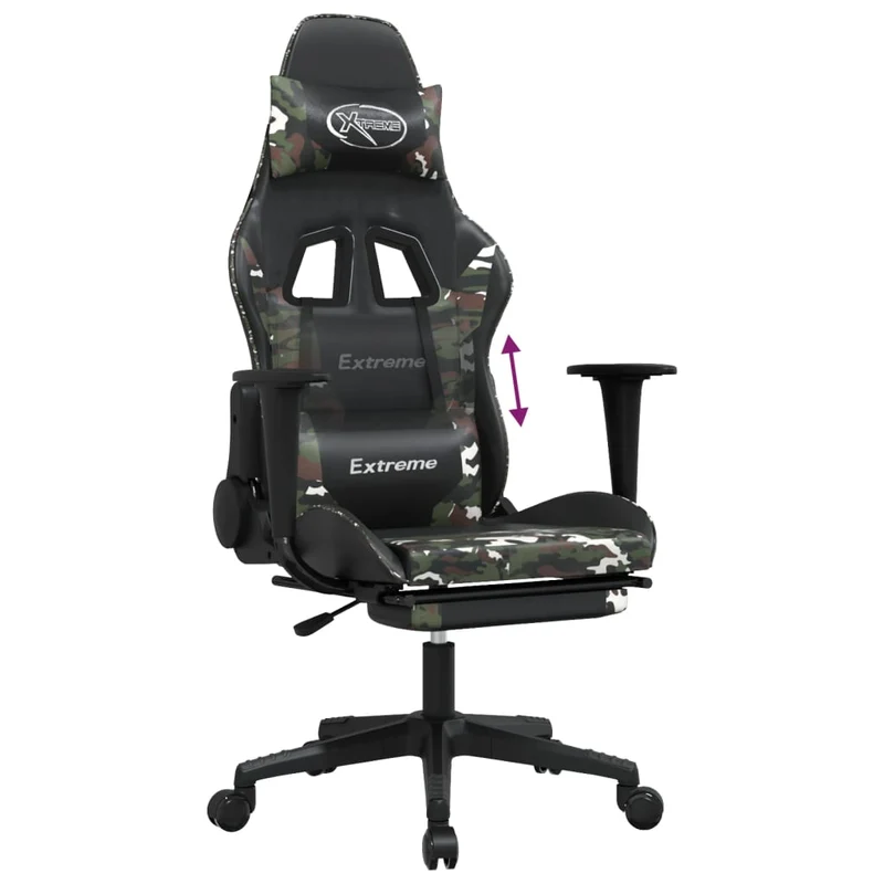 Fauteuil de bureau chaise gaming sur roulettes avec repose-pied design camouflage PVC DEC025759