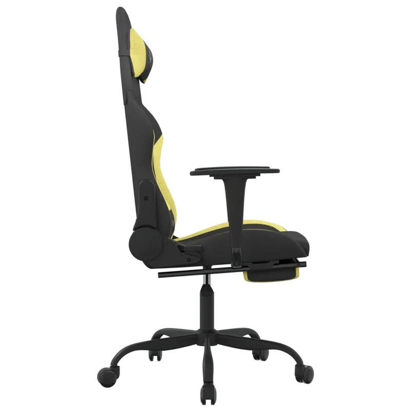 Fauteuil de bureau chaise gaming avec coussin lombaire fonction de massage avec repose-pieds en tissu noir et vert clair DEC025845