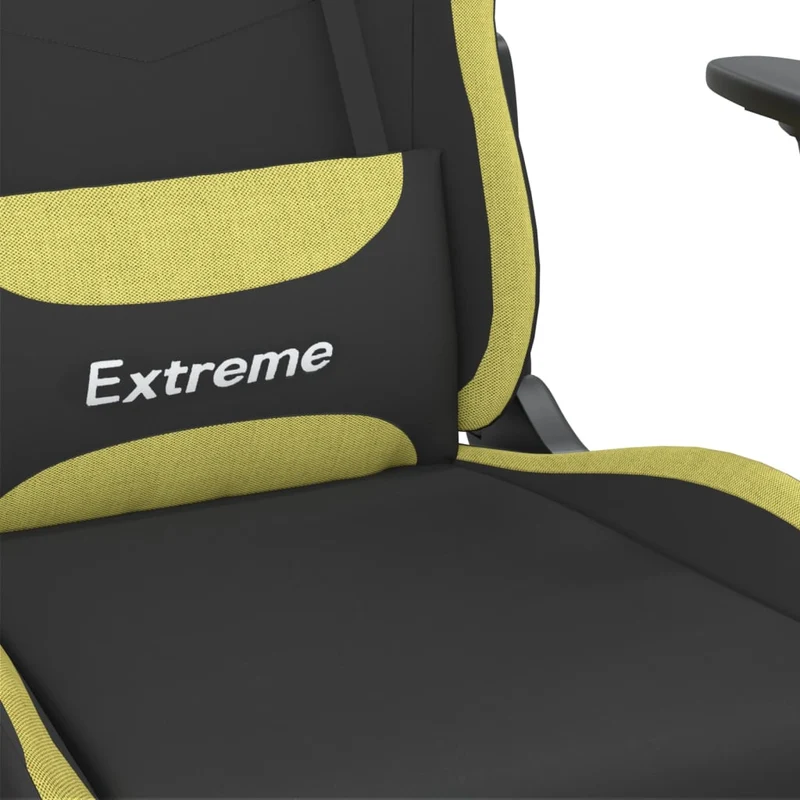 Fauteuil de bureau chaise gaming avec coussin lombaire fonction de massage avec repose-pieds en tissu noir et vert clair DEC025845