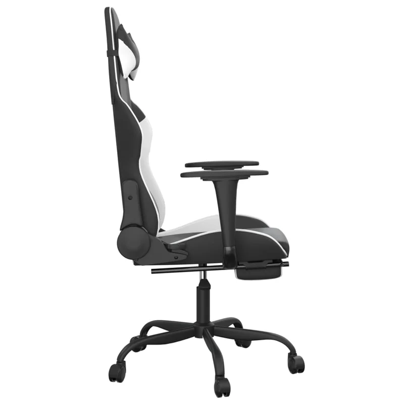 Fauteuil de bureau chaise gaming avec coussin lombaire avec repose-pieds en PVC noir et blanc DEC025851