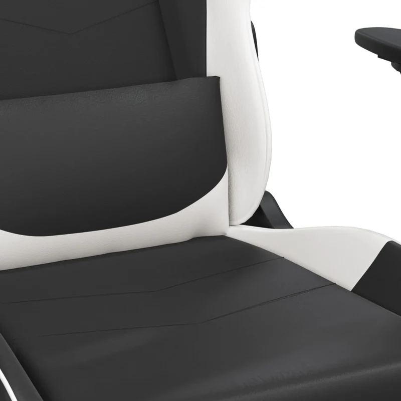 Fauteuil de bureau chaise gaming avec coussin lombaire avec repose-pieds en PVC noir et blanc DEC025851