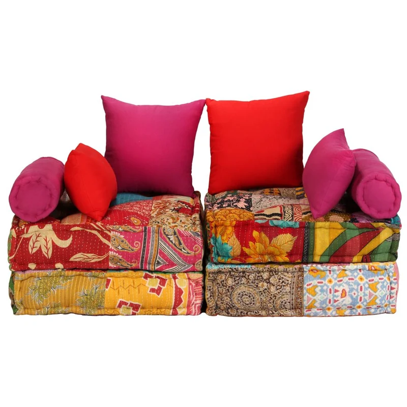 Coussins de sol poufs modulaire chaise longue en tissu 2 places en tissu Patchwork DEC021229