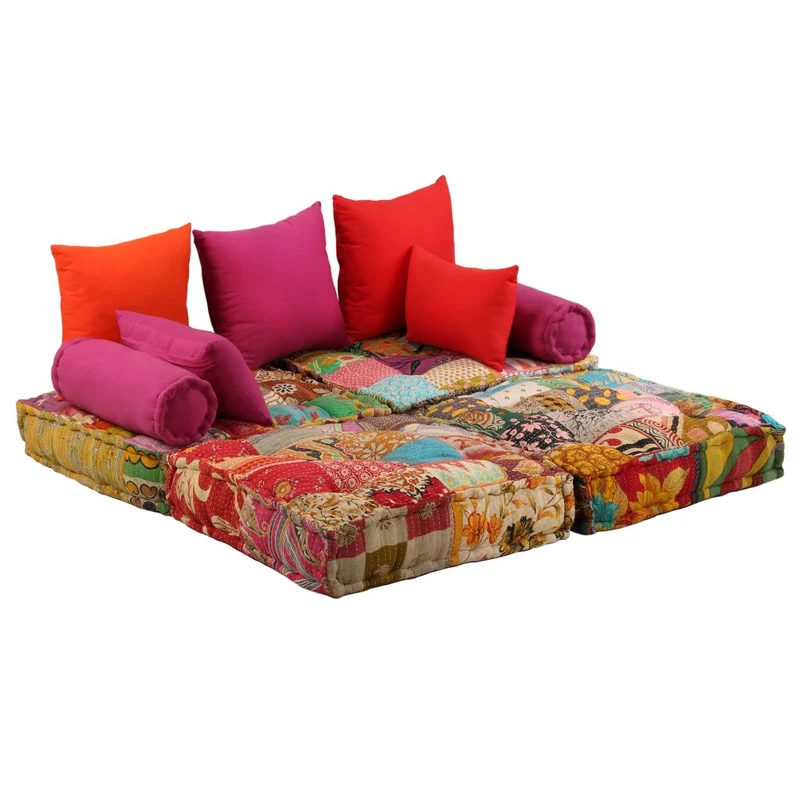 Coussins de sol poufs modulaire chaise longue en tissu 2 places en tissu Patchwork DEC021229