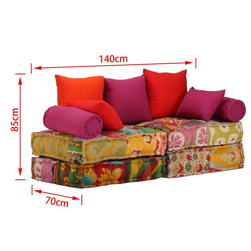 Coussins de sol poufs modulaire chaise longue en tissu 2 places en tissu Patchwork DEC021229