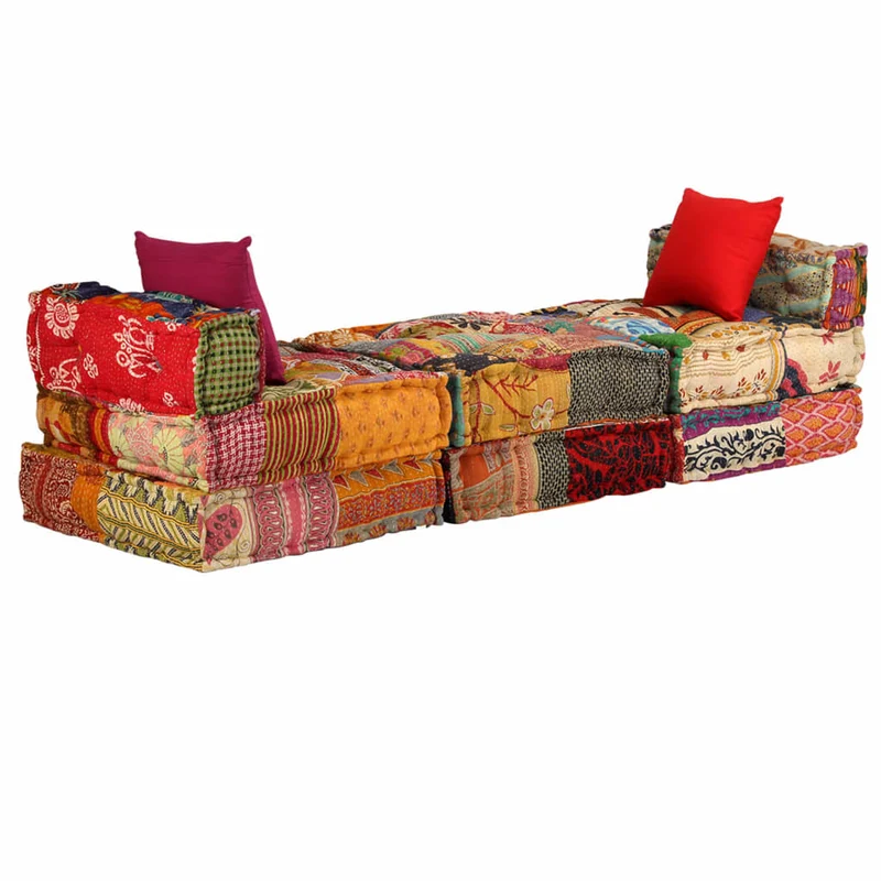 Coussins canapé de sol poufs modulaire chaise longue en tissu 3 places en tissu Patchwork DEC021227