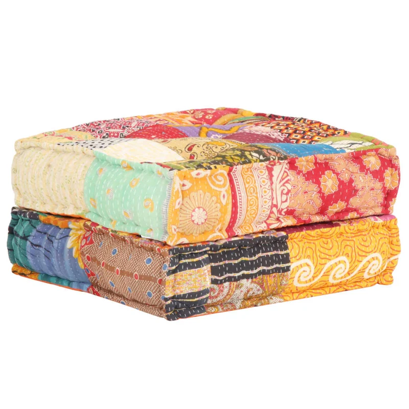 Coussin de sol pouf repose-pieds 60x70x36 cm en tissu patchwork DEC021303
