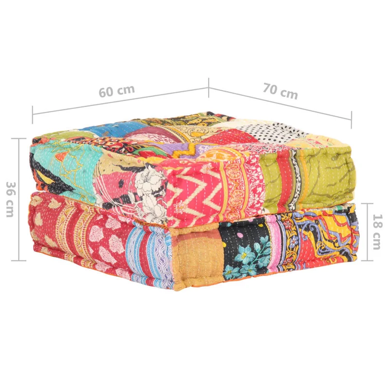 Coussin de sol pouf repose-pieds 60x70x36 cm en tissu patchwork DEC021303
