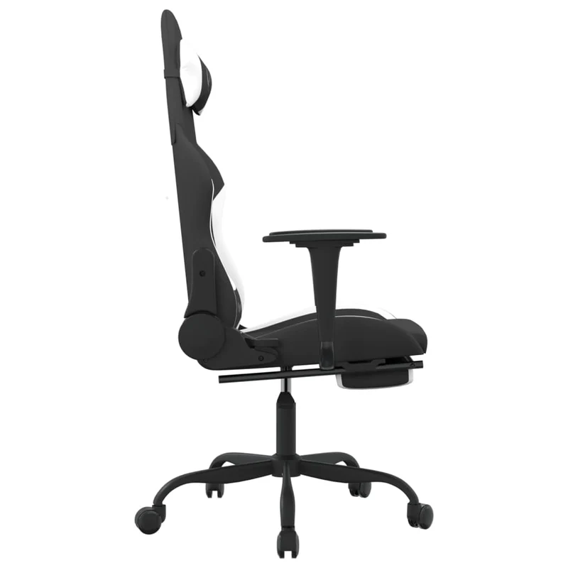 Fauteuil de bureau chaise gaming avec coussin lombaire avec repose-pieds en tissu blanc et noir DEC025834