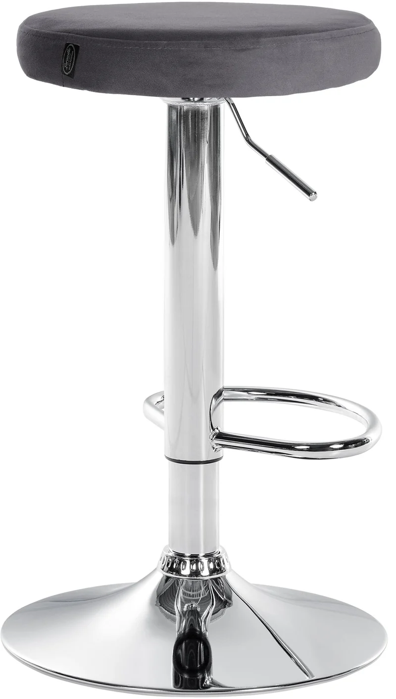 Tabouret de bar x1 design simple hauteur réglable revêtement en velours gris foncé pieds en métal aspect chromé 10_0005348