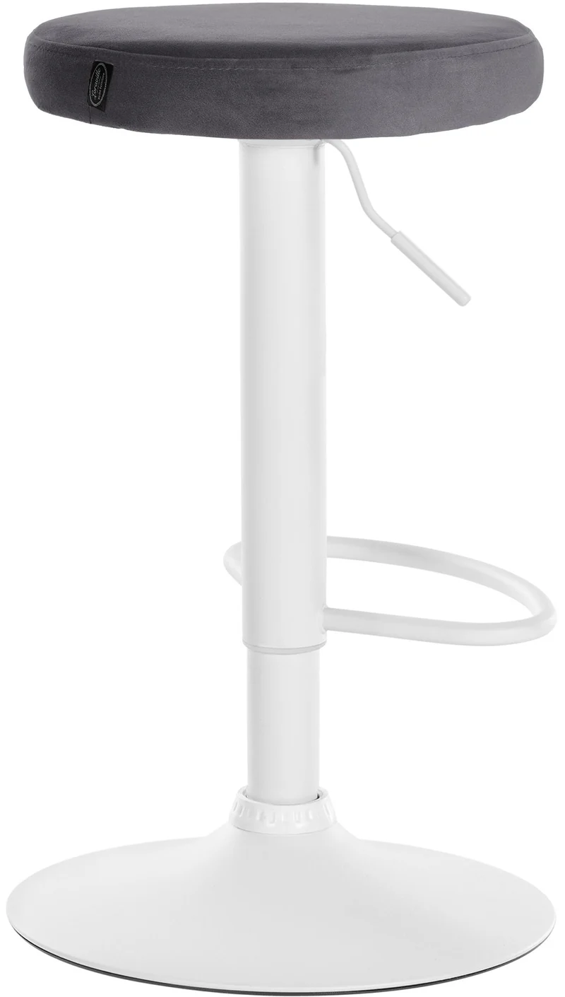 Tabouret de bar x1 design simple hauteur réglable revêtement en velours gris foncé pieds en métal blanc 10_0005356