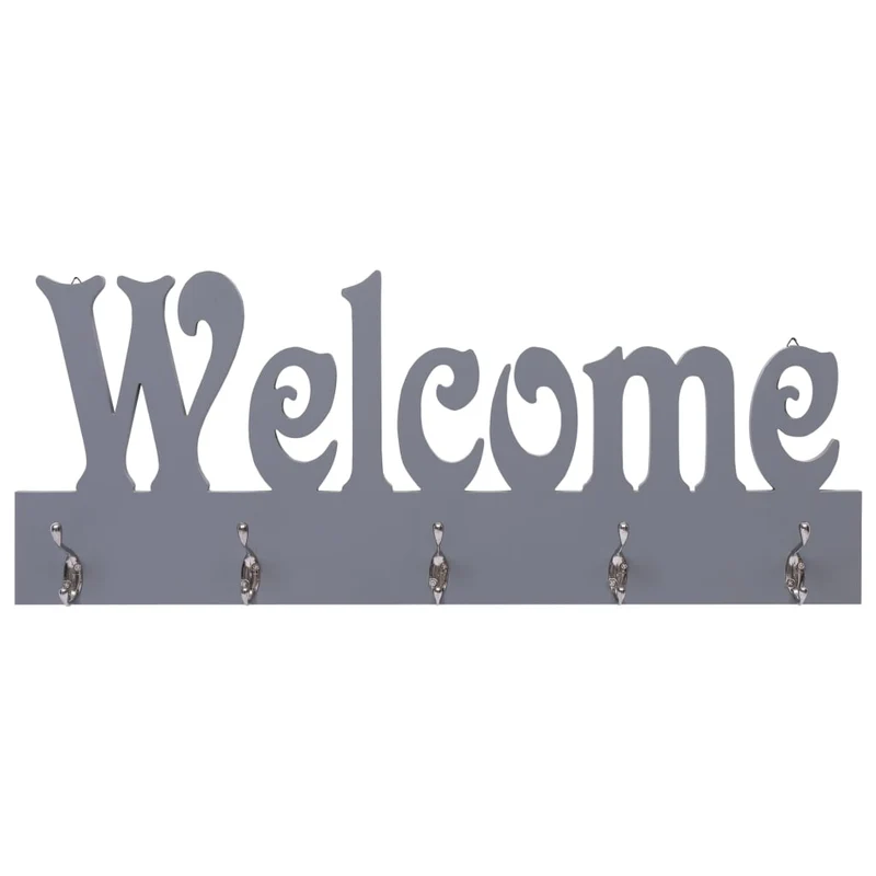 Porte-manteau mural en MDF gris WELCOME avec 5 crochets 74x29,5 cm DEC024227