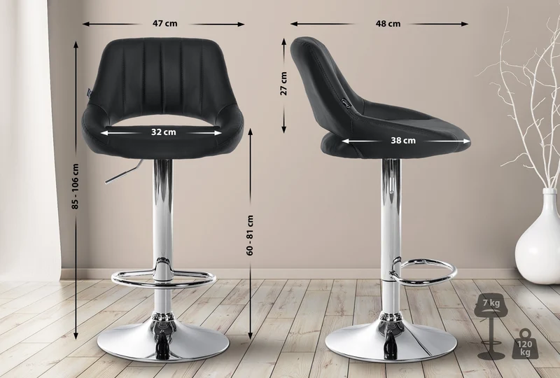 Tabouret de bar x1 avec repose-pieds pivotant et réglable en PVC noir et métal 10_0005212