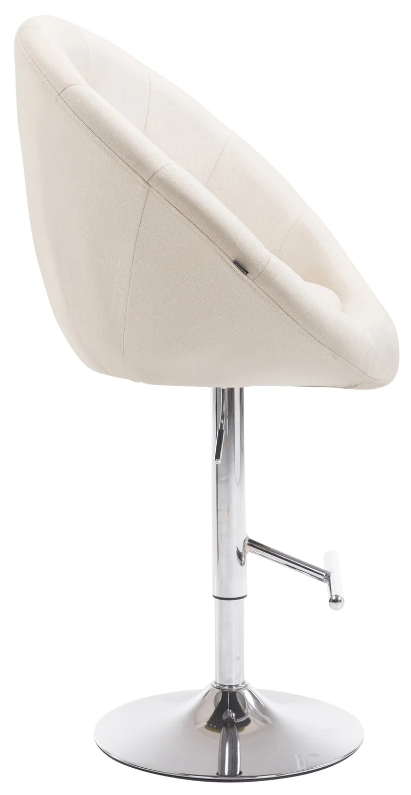 Tabouret de bar design moderne forme œuf capitonné avec repose-pieds en métal chromé tissu crème TDB10334