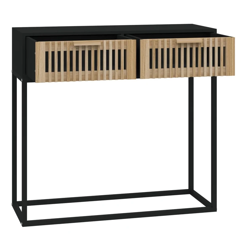 Meuble console d'entrée moderne table d'appoint avec tiroirs 80 x 30 x 75 cm bois d'ingénierie et fer noir DEC032164