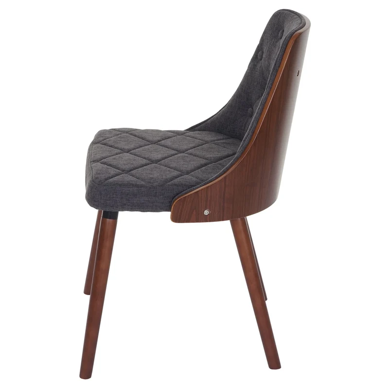 Chaise à manger visiteur bureau capitonné aspect noyer courbé en tissu noir gris 04_0002201