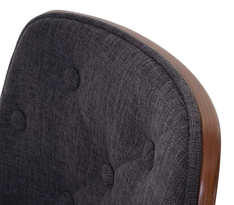 Chaise à manger visiteur bureau capitonné aspect noyer courbé en tissu noir gris 04_0002201